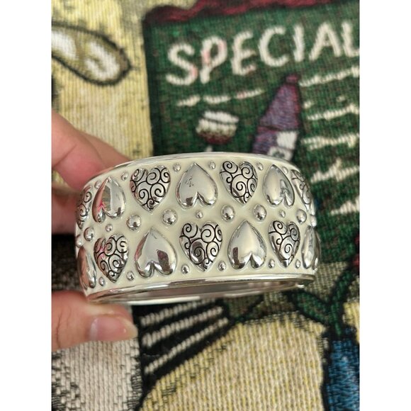 Brighton White Enamel Hearts Thick Bangle - Picture 3 of 10